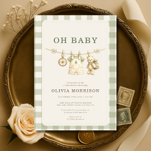 Invitation Oh Bébé Ours en Peluche Baby Shower de Style Bois