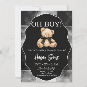 Invitation Oh Bébé Ours en Peluche Noir et Blanc Baby Shower