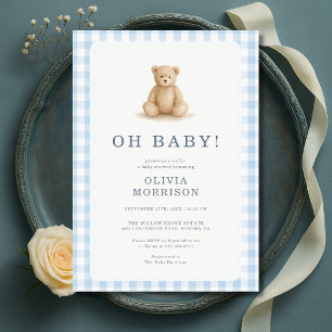 Invitation Oh Bébé Ours en Vichy Fête de Naissance