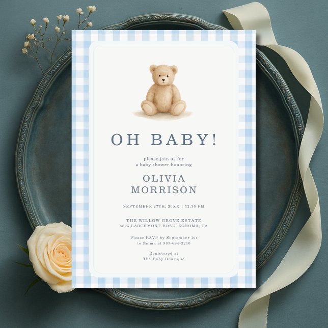 Invitation Oh Bébé Ours en Vichy Fête de Naissance (Créateur téléchargé)