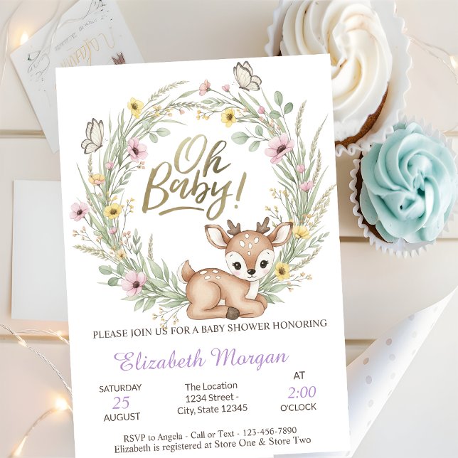Invitation Oh Bébé Papillons Éléphant Baby Shower   (Créateur téléchargé)