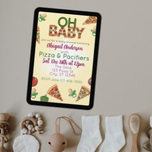 Invitation Oh Bébé, Pizza et Tétines Baby Shower