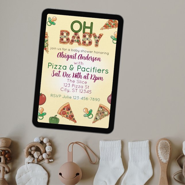 Invitation Oh Bébé, Pizza et Tétines Baby Shower (Créateur téléchargé)