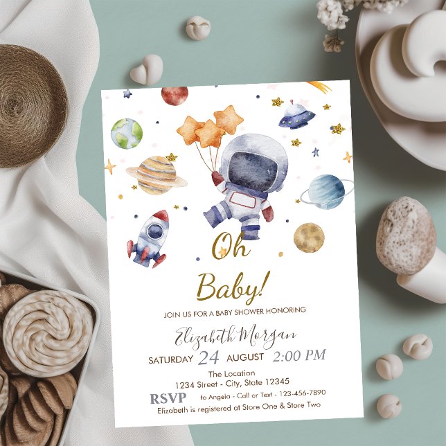 Invitation  Oh Bébé Planète Astronaute  Baby Shower  (Créateur téléchargé)