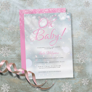 Invitation Oh Bébé Premiers Flocons Rose Baby Shower