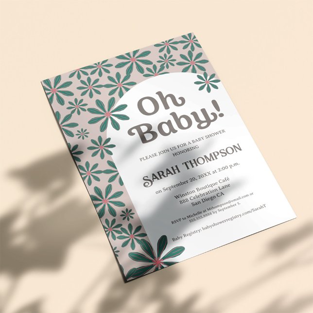 Invitation Oh bébé Retro Boho Daisy baby shower d'arc de fleu (Retro Oh Baby boho baby shower invitation. )