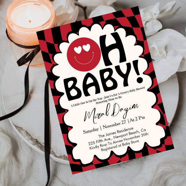 Invitation Oh Bébé ! Rétro Groovy Happy Face Baby Shower  (Créateur téléchargé)