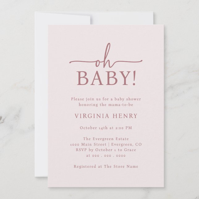 Invitation Oh Bébé Rose Baby Shower (Devant)