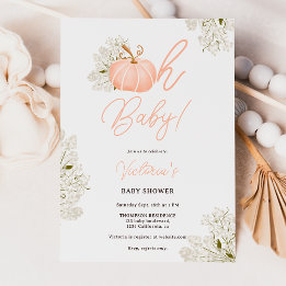 Invitation Oh Bébé rose citrouille baby shower floral fille