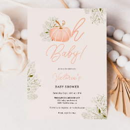 Invitation Oh Bébé rose citrouille baby shower floral fille