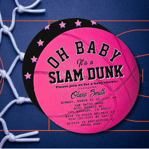 Invitation Oh Bébé Rose Fille Basketball Shower Cercle