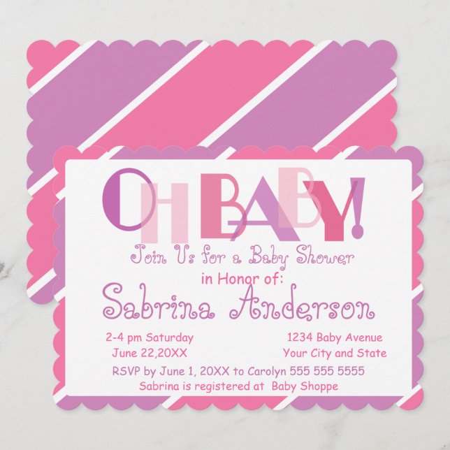 Invitation Oh Bébé rose moderne Baby shower lunaire (Devant / Derrière)