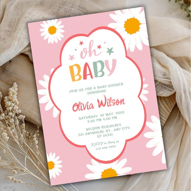 Invitation Oh Bébé Rose Pâle Daisy Fête de Naissance Bébé Fil (Créateur téléchargé)
