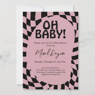 Invitation Oh Bébé ! Rose Poussiéreux À Carreaux Baby Shower 