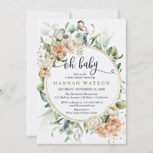 Invitation Oh Bébé rose rose pâle Baby shower Eucalyptus