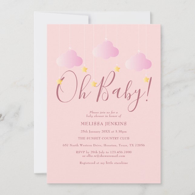 Invitation Oh Bébé Rose Scintille Scintille Fête de Bébé Spri (Devant)