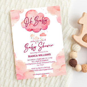 Invitation Oh bébé rose whimsical baby shower de nuage modèle