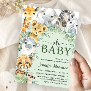 Invitation Oh Bébé Safari Jungle Animaux Baby Shower