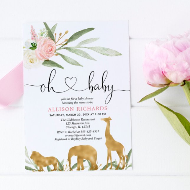 Invitation Oh bébé safari verdure or fille baby shower (Créateur téléchargé)