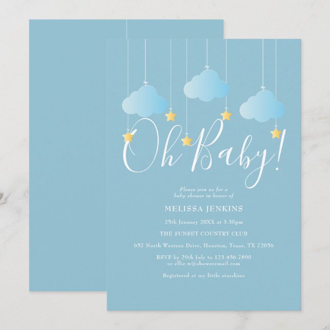 Invitation Oh Bébé Scintille Scintille Baby Shower / Sprinkle (Devant / Derrière)