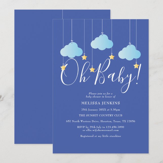 Invitation Oh Bébé Scintille Scintille Bébé Garçon Shower / S (Devant / Derrière)