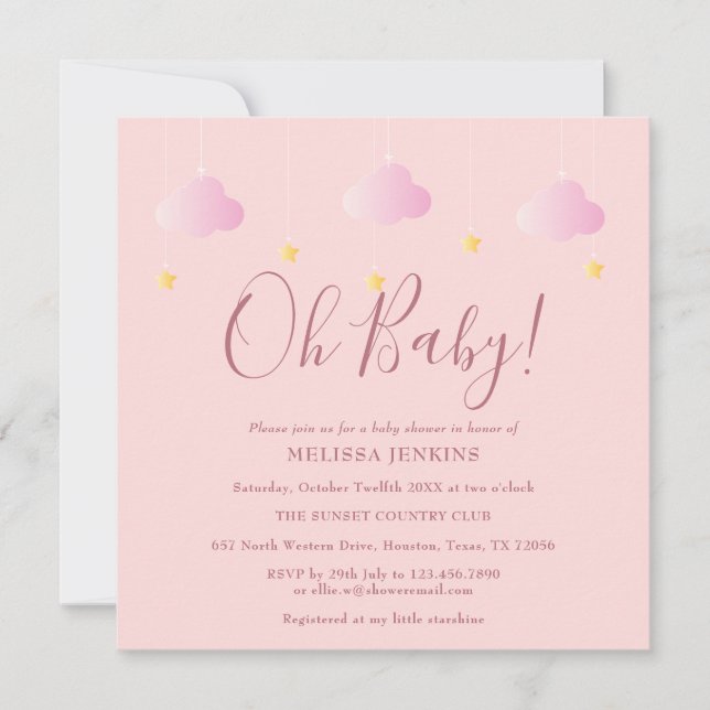 Invitation Oh Bébé Scintille Scintille Fête de Bébé Rose (Devant)