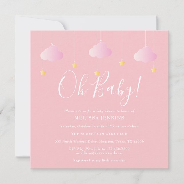 Invitation Oh Bébé Scintille Scintille Fête de Bébé Rose (Devant)