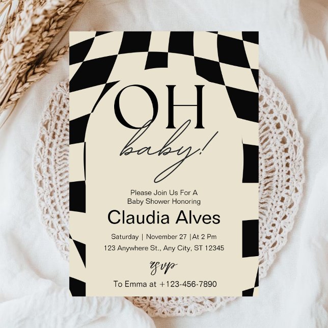 Invitation Oh Bébé Simple Moderne Fête de Bébé Noir Beige (Créateur téléchargé)