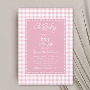 Invitation Oh Bébé Simple Rétro Rose En vichy Baby shower fil