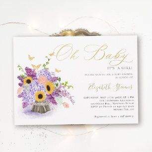 Invitation Oh Bébé Tournesols Papillons Baby Shower Rustique