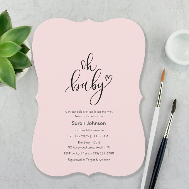 Invitation Oh Bébé ! Typographie minimale Fête bébé rose (Oh Baby! Minimal Typography Pink Baby Shower Invitation)
