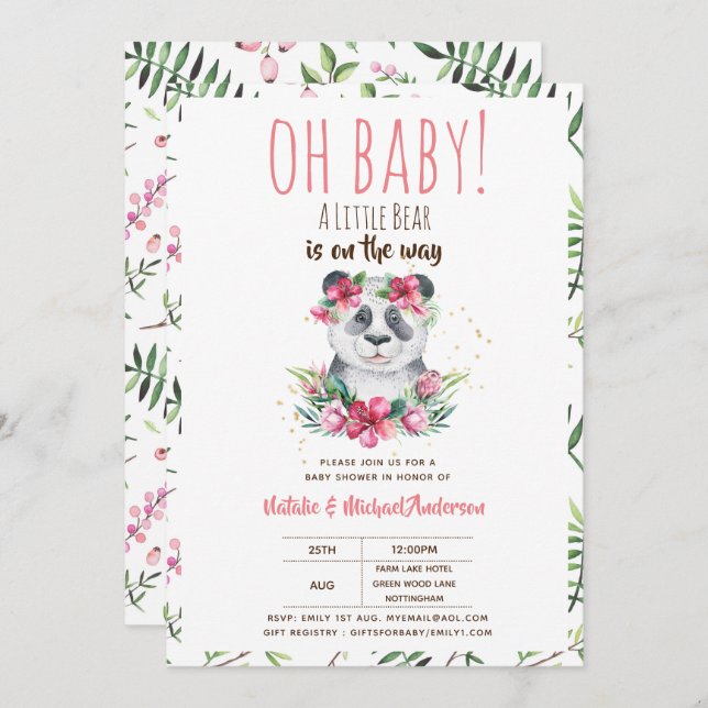 Invitation Oh Bébé Un Petit Ours Est Sur Le Chemin Panda Douc (Devant / Derrière)