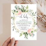 Invitation Oh bébé verdure rose or rose baby shower fille fle<br><div class="desc">Pour une personnalisation plus avancée de ce design,  il suffit de cliquer sur le bouton "Customiser" ci-dessus !</div>