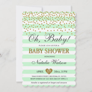 Invitation Oh Bébé Vert Menthe Or Fête de Bébé Mixte