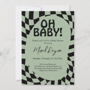 Invitation Oh Bébé ! Vert Sauge À Carreaux Baby Shower Modern