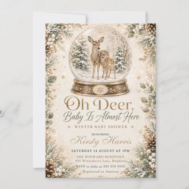 Invitation Oh Biche Bébé Est Presque Là Baby Shower D'hiver (Devant)