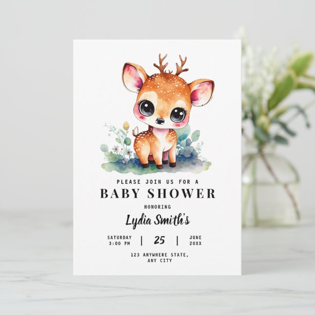 Invitation Oh Biche Fille Baby Shower Fille verte (Debout devant)