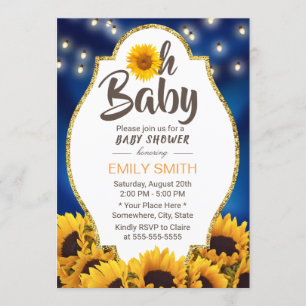 Invitation Oh bleu marine rustique de tournesols de baby