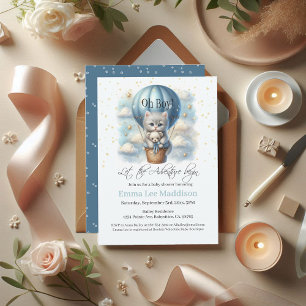 Invitation Oh Boy Adventure Await Kitten in Hot Air Balloon