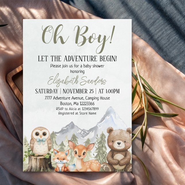 Invitation  Oh Boy Adventure Woodland Animals Baby Shower (Créateur téléchargé)