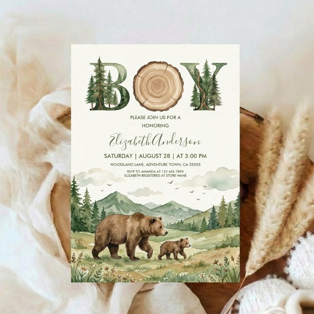 Invitation Oh Boy Adventure Woodland Bear Baby Shower (Créateur téléchargé)