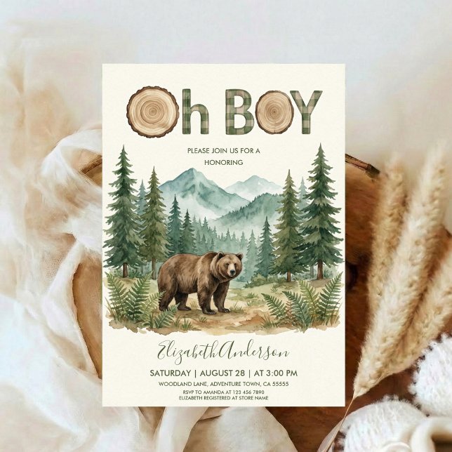 Invitation Oh Boy Adventure Woodland Bear Baby Shower (Créateur téléchargé)
