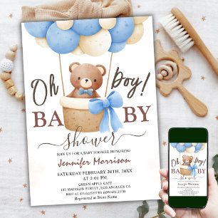 Invitation Oh Boy Baby Shower Ballon Bleu Ourson Mignon