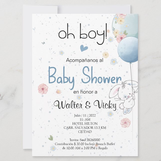 Invitation Oh boy! baby shower lindo conejito (Devant)