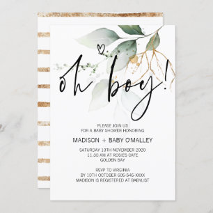 Invitation Oh Boy Baby shower Party Modern Eucalyptus