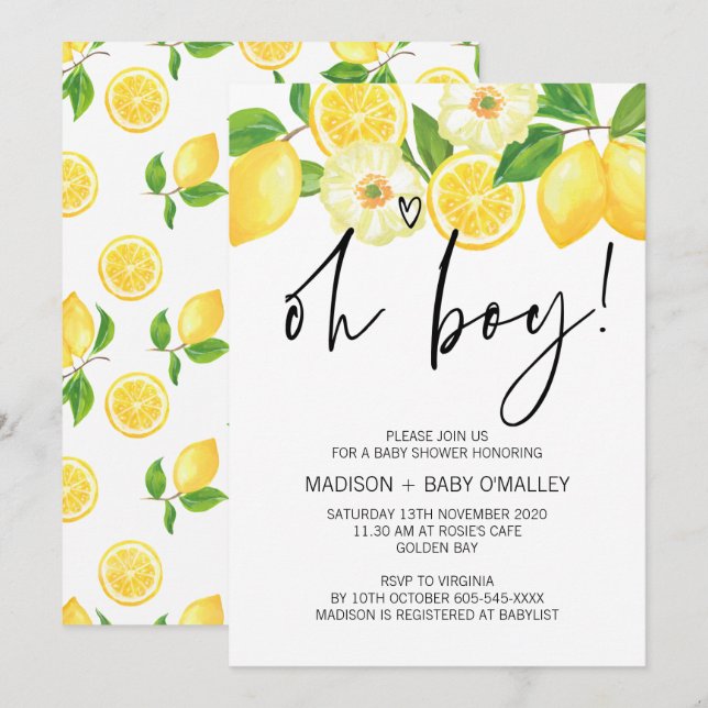 Invitation Oh Boy Baby shower Party Summer Lemon (Devant / Derrière)