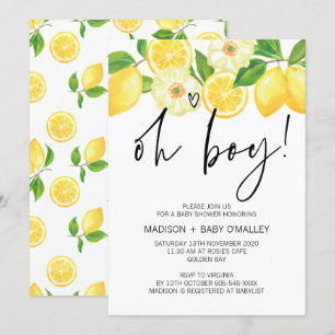 Invitation Oh Boy Baby shower Party Summer Lemon