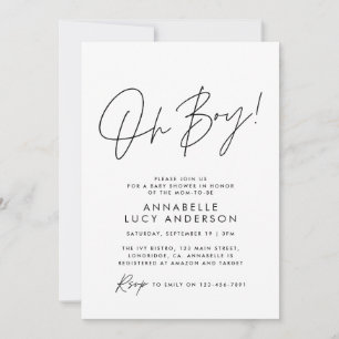 Invitation oh Boy baby shower script bébé crème élégante