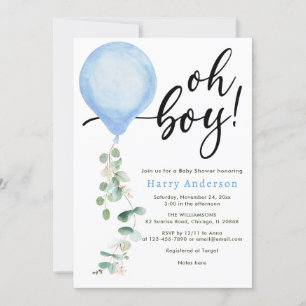 Invitation Oh Boy ballon verdure eucalyptus baby shower Inv