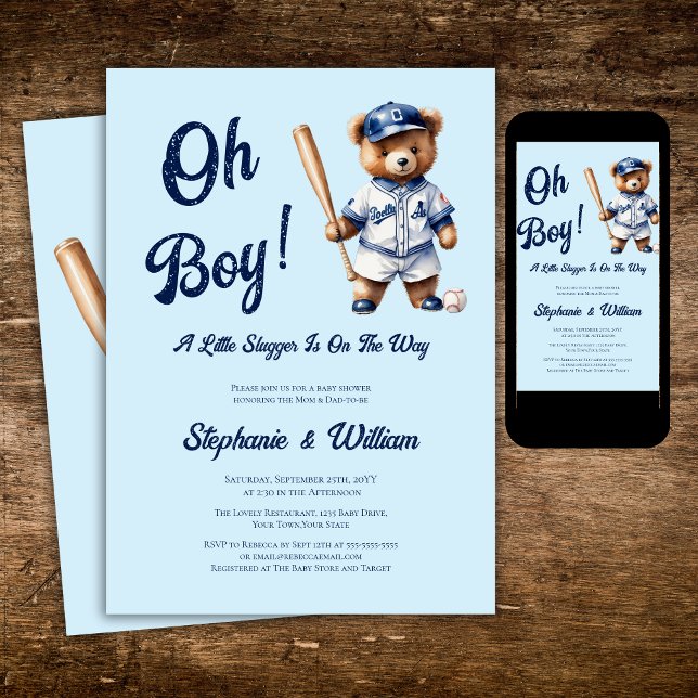Invitation Oh Boy Baseball  Baby Shower Ourson Mignon (Créateur téléchargé)
